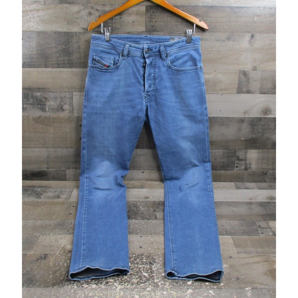 Diesel Jeans Mens 31x34 Blue Buster Regular Slim-Tapered Stretch Button Fly